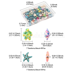 100個 14種類の合成ターコイズ染めビーズ  燃料噴射効果  ウミガメとヒトデ  ミックスカラー  17~18x14~14.5x7mm  穴：1.6mm&nbsp;G-FS0005-85