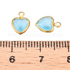 K9ガラスチャーム  ゴールデン真鍮パーツ  多面カット  ハート  空色  9.5x6.5x3mm  穴：1.2mm&nbsp;GLAA-T023-11D