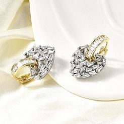 Brass Clear Cubic Zirconia Heart Hoop Earrings&nbsp;EJEW-L261-028GP