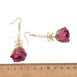 真鍮エポキシ樹脂製フラワードロップピアス  304ステンレススチールピアスフック付き  ゴールドカラー  ミックスカラー  65~71x16~24mm&nbsp;EJEW-JE07519
