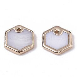 天然淡水シェルチャーム  真鍮エッジ黄金メッキ  六角  貝殻色  9~10x8~9x1.5~3mm  穴：0.7mm&nbsp;SHEL-S276-76