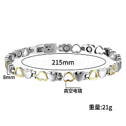 女性用304ステンレススチールハートリンクチェーンブレスレット  本金メッキ&ステンレススチールカラー  8-1/2インチ（21.5cm）&nbsp;FS-WG8F258-01