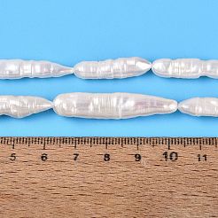 天然バロックスティックパール、ケシパールビーズ連売り  溝付き  養殖淡水パール  爪楊枝  乳白色  17~40x4~11x4~9mm  穴：0.6mm  約12~14個/連  14.96~15.35インチ（38~39cm）&nbsp;PEAR-N021-19-01A
