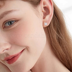 2 Pairs 925 Sterling Silver Micro Pave Clear Cubic Zirconia Flower Cartilage Earrings&nbsp;EJEW-BBC0001-57P