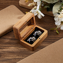 木製カフスボタンギフト収納マグネットボックス、窓付きヒンジ蓋付き  長方形  ペルー  7x4.4x3.4cm&nbsp;WOOD-WH0062-27A