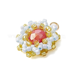 シードビーズ ビーズチャーム  花のペンダント  インディアンレッド  18x17x7.5mm  穴：2.5mm&nbsp;PALLOY-MZ00273-03