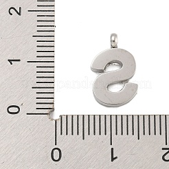 304ステンレススチールチャーム  手作り彫刻フィギュア  フルポリッシュ  ステンレス鋼色  文字S  14x8.5x2mm  穴：1.8mm&nbsp;STAS-G345-01P-S
