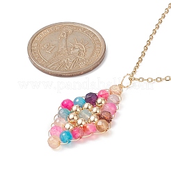 Natural Mixed Gemstone Beaded Rhombus Pendant Necklace&nbsp;NJEW-JN04319