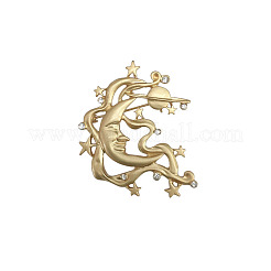 クリスタル ラインストーン ムーン＆スター ラペルピン  バックパック服の合金バッジ  マットゴールドカラー  56x46mm&nbsp;MOST-PW0001-053MG