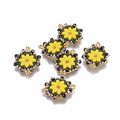 MIYUKI＆TOHO手作り日本のシードビーズリンク  織機模様  花  きいろ  24~25.6x19~19.2x3.2~3.6mm  穴：1.5~1.6mm&nbsp;SEED-E004-H01