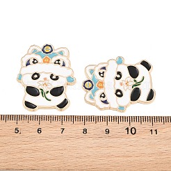 中国の獅子舞パンダ合金エナメルカボション  粘着ステッカー付き  ライトゴールド  ブルー  33x27x1.5mm&nbsp;AL-CBA1A6F-03KCG-A