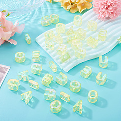 50 個 5 スタイル UV メッキレインボー虹色アクリルビーズ  イニシャルビーズ  アエイオウ  淡黄色  20.5~21x8.5~18x13.5~14mm  穴：6mm  10個/スタイル&nbsp;OACR-TA0004-67B