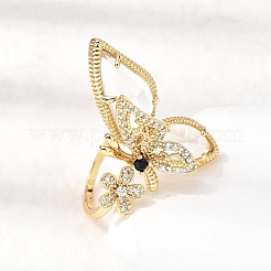Brass Micro Pave Cubic Zirconia Cuff Rings for Women&nbsp;LS-RJEW-K312-02G