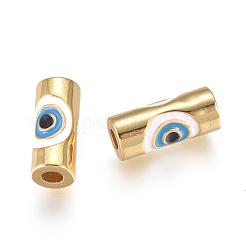 真鍮製エナメルビーズ  ナザールボンジュウ付き列  ゴールドカラー  カラフル  10x4.5mm  穴：1.8mm&nbsp;LS-KK-L189-20G