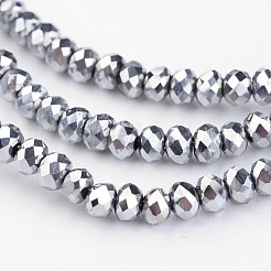 電気メッキガラスビーズ連売り  多面カット  ロンデル  プラチナメッキ  3x2mm  穴：1mm  約135~140個/連  32~34cm&nbsp;X-EGLA-G014-2mm-FP03