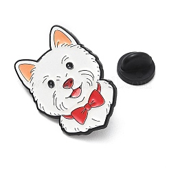 赤い蝶ネクタイをつけたサモエド犬の合金エナメルピン  バックパックや衣類用の黒いラペルピン留め具  ホワイト  32x22mm&nbsp;AL-CBA6DDE-03C