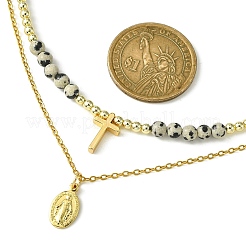 2Pcs 2 Style 304 Stainless Steel Virgin Mary & Cross Pendant Necklaces Set&nbsp;NJEW-JN04527
