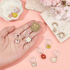 12個 12スタイル 花 ハート 蝶 合金 エナメル & 樹脂 & プラスチック パール 聴診器 ペンダント デコレーション  ガラスシードビーズで  ゴールドカラー  ミックスカラー  30~38mm  1個/スタイル&nbsp;HJEW-OC00262