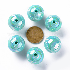 不透明なアクリルビーズ  ABカラーメッキ  ラウンド  淡いターコイズ  20x19mm  穴：2mm&nbsp;S-MACR-S370-D20-SS2107