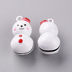 焼き付け塗装の真鍮ベルペンダント  クリスマス雪だるま  レッド  26.5x15x14mm  穴：2mm&nbsp;KKB-S002-016B