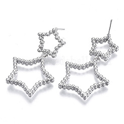 真鍮ダングルスタッドピアス  ステンレス鋼ピンと  ニッケルフリー  スター  プラチナメッキ  39x24mm  ピン：0.7mm&nbsp;KK-N232-104P-NF