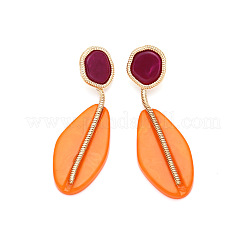 Flat Round with Oval Zinc Alloy Resin Stud Dangle Earrings&nbsp;FS-WGF40BC-02