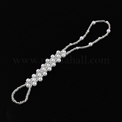 PP＆ABSプラスチックパールストレッチトゥリングアンクレットビキニ用  ホワイト  8-7/8インチ（225mm）&nbsp;AJEW-WH20121-30