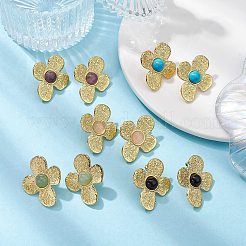 天然混合宝石フラワースタッドピアス  イオンプレーティング（IP）304ステンレススチール製イヤリング（女性用）  18KGP本金メッキ  33x26.5mm&nbsp;EJEW-JE05319-01