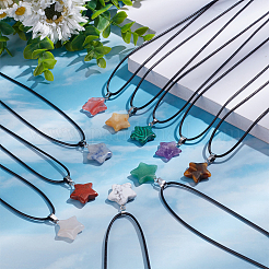 10Pcs 10 Style Natural Mixed Gemstone Star Pendant Necklaces Set with Wax Cords&nbsp;NJEW-AN0001-56