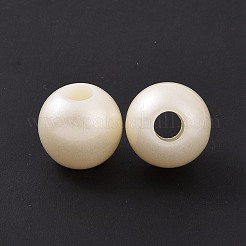 ABSプラスチックパール調ヨーロピアンビーズ  大穴ビーズ  ラウンド  ベージュ  20x18mm  穴：6.6mm  約142個/500g&nbsp;KY-F019-06B
