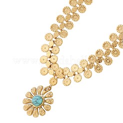 Flower 304 Stainless Steel with Synthetic Turquoise Pendant Necklaces for Women&nbsp;FS-WGCCFBF-02