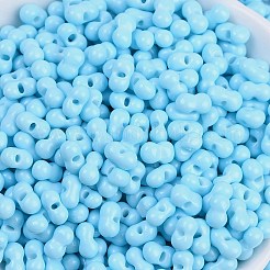 焼付塗装ガラスシードビーズ  丸い穴  ピーナッツ  ライトスカイブルー  3.5x6x3.5mm  穴：0.9mm  約83個/10g&nbsp;X1-SEED-K010-A20