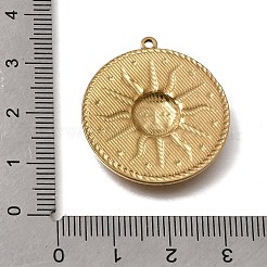 304ステンレスペンダント  フラットラウンド、サンチャーム付き  ゴールドカラー  29.5x27x3.3mm  穴：1.4mm&nbsp;SA-CBA27E8-01G
