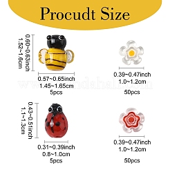 5Pcs Handmade 3D Bees Lampwork Beads & 50Pcs Flower Millefiori Glass Beads Sets&nbsp;LAMP-YW0001-63