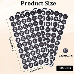 紙のステッカー  数字の模様を持つフラットラウンド  ブラック  130x66x0.1mm  50シート/セット&nbsp;DIY-SP0006-81A-01