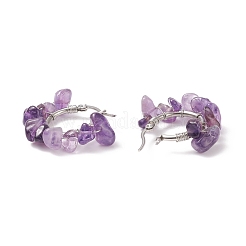 Natural Gemstone Chips Braided Hoop Earrings&nbsp;EJEW-JE04985