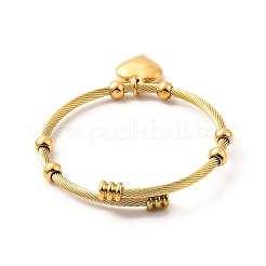 Ion Plating(IP) 304 Stainless Steel Heart Charms Cuff Bangle&nbsp;BJEW-P283-07G