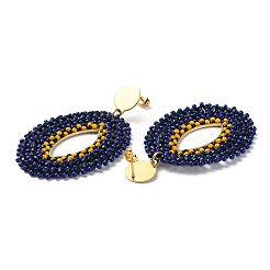 Woven Glass Beaded Oval Dangle Stud Earrings&nbsp;EJEW-A105-06G