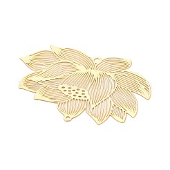 鉄コネクタチャーム  蓮の花のリンク  エッチングされた金属装飾  ゴールドカラー  42x63x0.3mm  穴：1.8mmと2.2mm&nbsp;IFIN-N013-02G