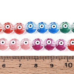 透明ガラスエナメルビーズ連売り  フラットラウンド＆イービルアイ  多面カット  ミックスカラー  7.5~8x4.5~5mm  穴：1~1.2mm  約50個/連  14.57インチ（37cm）&nbsp;GLAA-N061-01