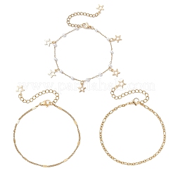 Round ABS Imitation Pearl Beaded Chains & 304 Stainless Steel Cable Chains Stackable Bracelets for Women&nbsp;BJEW-JB12452-02