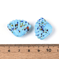 手作りランプワークビーズ連売り  シェル形状  ライトスカイブルー  17~20x23~26x10~11mm  穴：1~1.5mm  約30個/連  20.47~21.26''（52~54センチメートル）&nbsp;LAMP-T026-03C