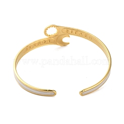 304 Stainless Steel Enamel Spanner Shaped Open Cuff Bangles for Women&nbsp;BJEW-M316-06G
