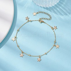 304 Stainless Steel Star Charm Anklets with Brass Satellite Chains&nbsp;AJEW-AN00549