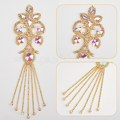 溶接された水真鍮と鉄のアップリケ  ラインストーン付き  クリスタルAB  260x73x8mm&nbsp;DIY-WH20048-025C