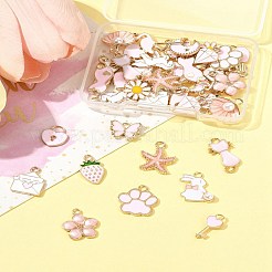 40個20スタイルアロイエナメルペンダント  混合形状  ライトゴールド  ピンク  11.5~20.5x10~18x1.5~3mm  穴：1.6~2mm  2個/スタイル&nbsp;ENAM-FS0003-33