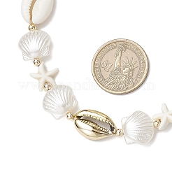 Summer Synthetic Turquoise Starfish & Natural Cowrie Shell & White Imitation Pearl Adjustable Beaded Necklaces&nbsp;NJEW-JN05270-02