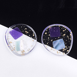 クリア樹脂カボション  シェルと金箔  フラットラウンド  青紫色  32.5x30x4~4.5mm&nbsp;CRES-S362-013A-02