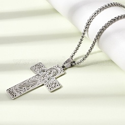 Religion 201 Stainless Steel Hollow Virgin Cross Pendant Necklaces for Men Women&nbsp;NJEW-Z118-01P