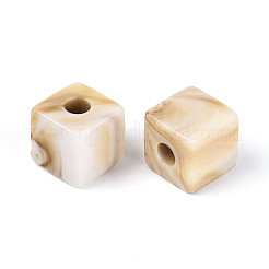 ツートンカラーの不透明アクリルヨーロピアンビーズ  大穴ビーズ  天然石風  キューブ  古いレース  13~13.5x13~13.5x13~13.5mm  穴：5mm  約217個/500g&nbsp;OACR-N157-06
